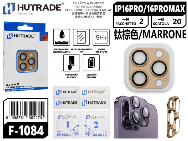 PELLICOLA DI VETRO PER FOTOCAMERA CON BORDO COLORATO AR+AF IP16 PRO/IP16 PRO MAX MARRONE