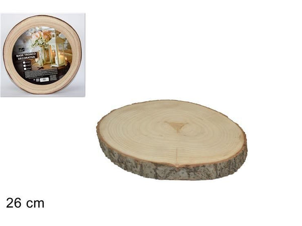 Base decorativa rotonda in legno con bordo corteccia
