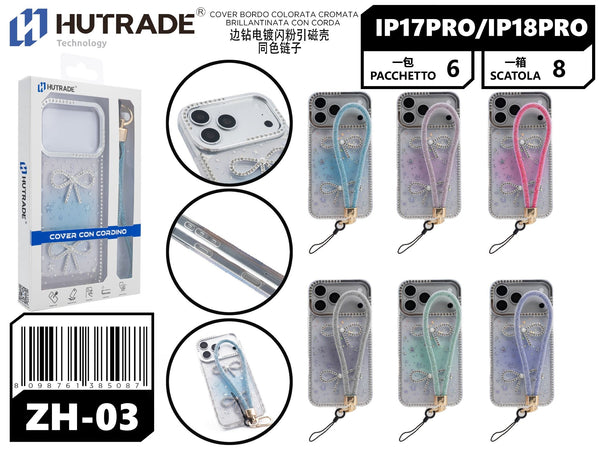 ZH-03 COVER BORDO COLORATA CROMATA BRILLANTINATA CON CORDA IP17PRO/IP18PRO