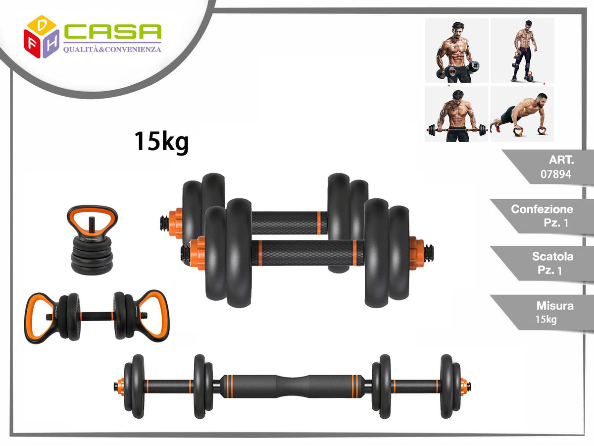 SET MANUBRI E BILANCIERE 15 kg