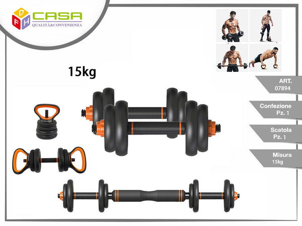 SET MANUBRI E BILANCIERE 15 kg