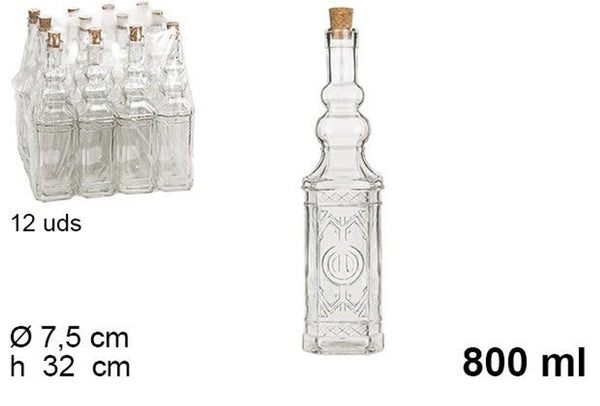 BOTTIGLIA IN VETRO NATURALE QUADRATA CON TAPPO IN SUGHERO 800 ml