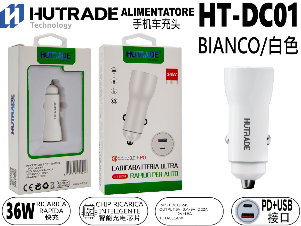 HT-DC01 SPINA PER AUTO INGRESSO TYPE-C E USB 36W