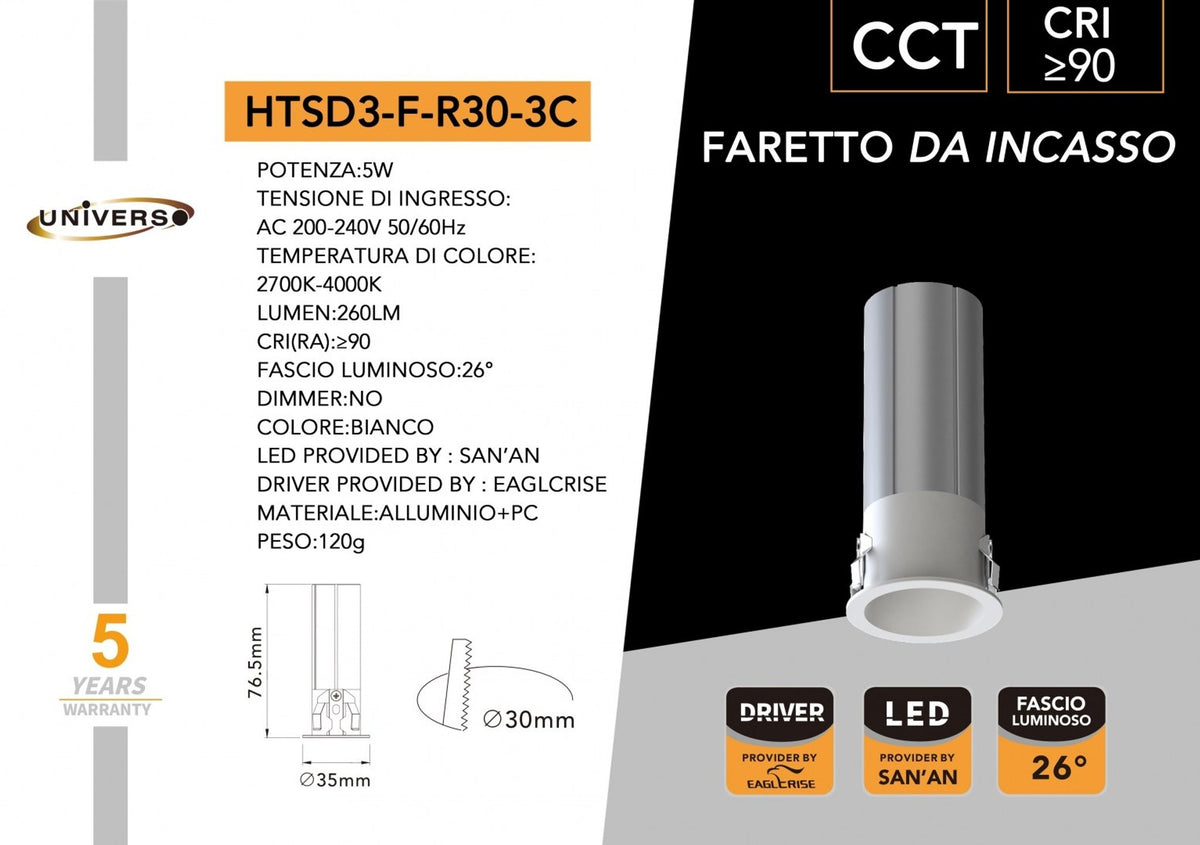 Faretto Da Soffitto Universo – HTSD3-F-R30-3C