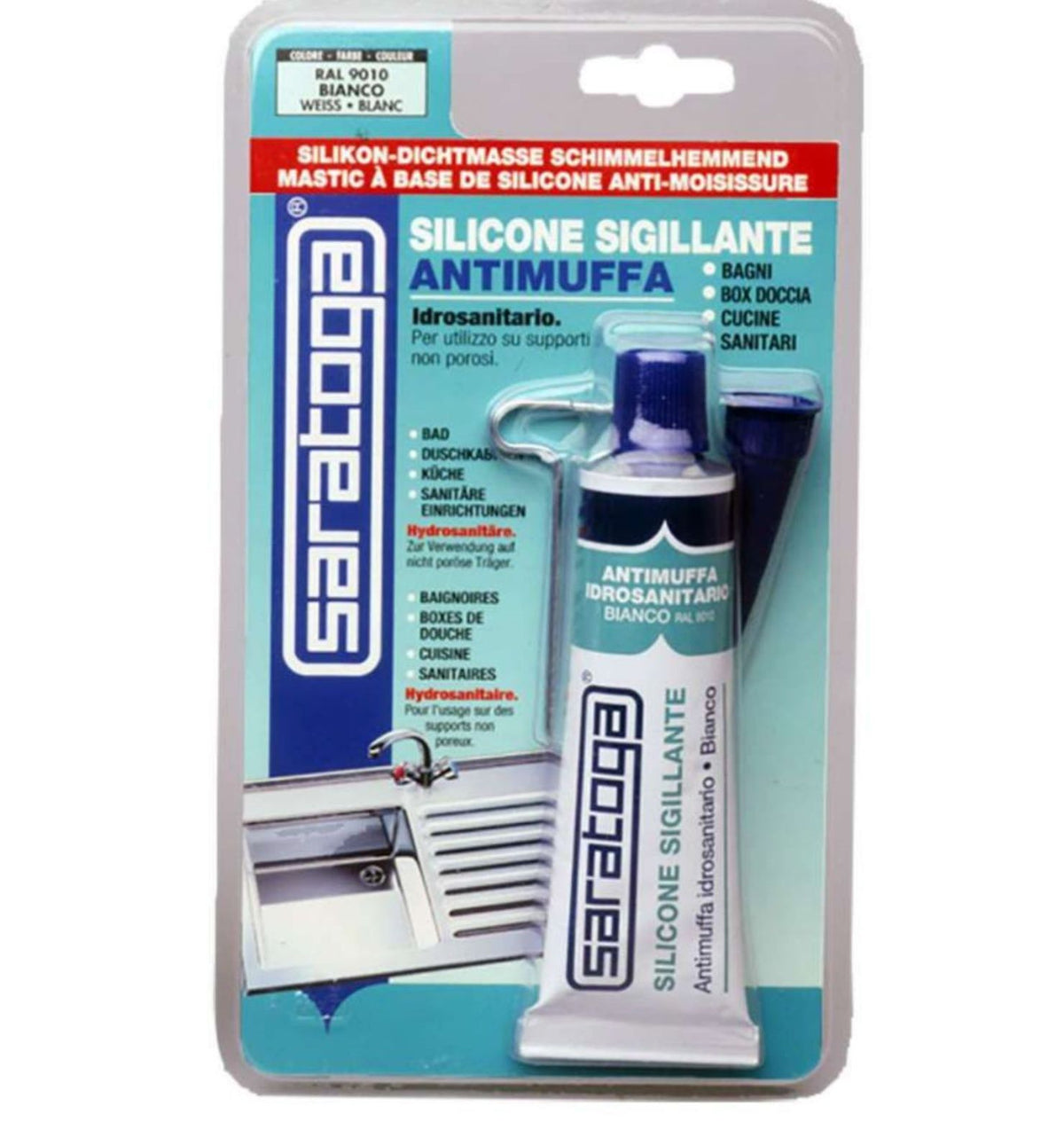Silicone bianco antimuffa in blister ml.60 saratoga