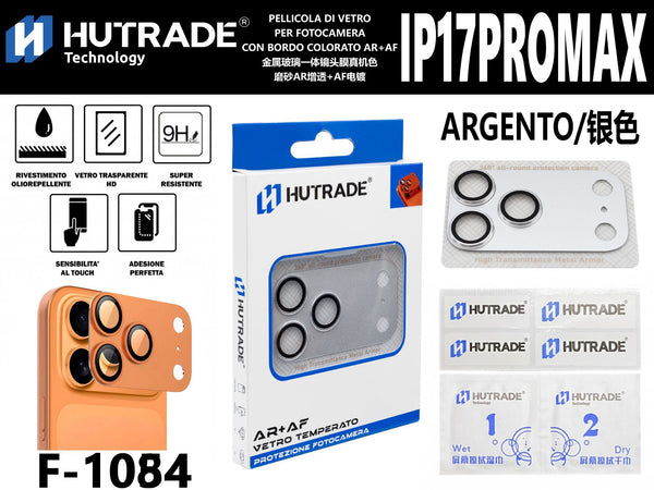 PELLICOLA DI VETRO PER FOTOCAMERA CON BORDO COLORATO AR+AF IP17 PRO MAX ARGENTO