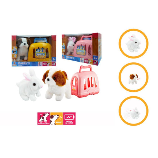 Peluche interattivo Karrys Puppies con trasportino giocattolo, assortito