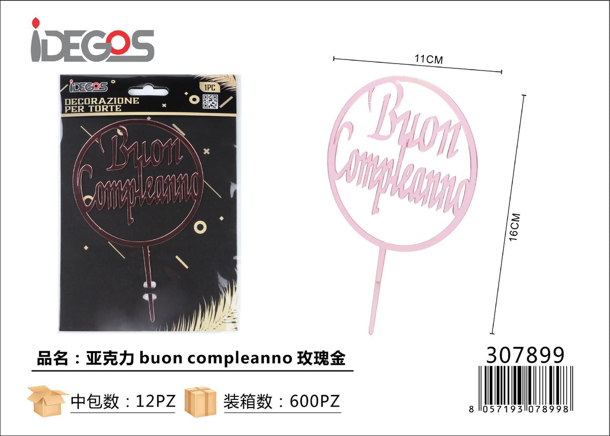 Decorazione Buon Compleanno in acrilico oro rosa