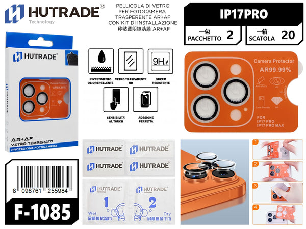 PELLICOLA DI VETRO PER FOTOCAMERA TRASPERENTE AR+AF CON KIT DI INSTALLAZIONE IP17 PRO