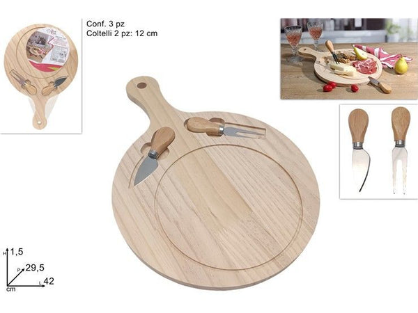 TAGLIERE LEGNO TONDO 29.5 cm CON 2 COLTELLINI DEV24008171