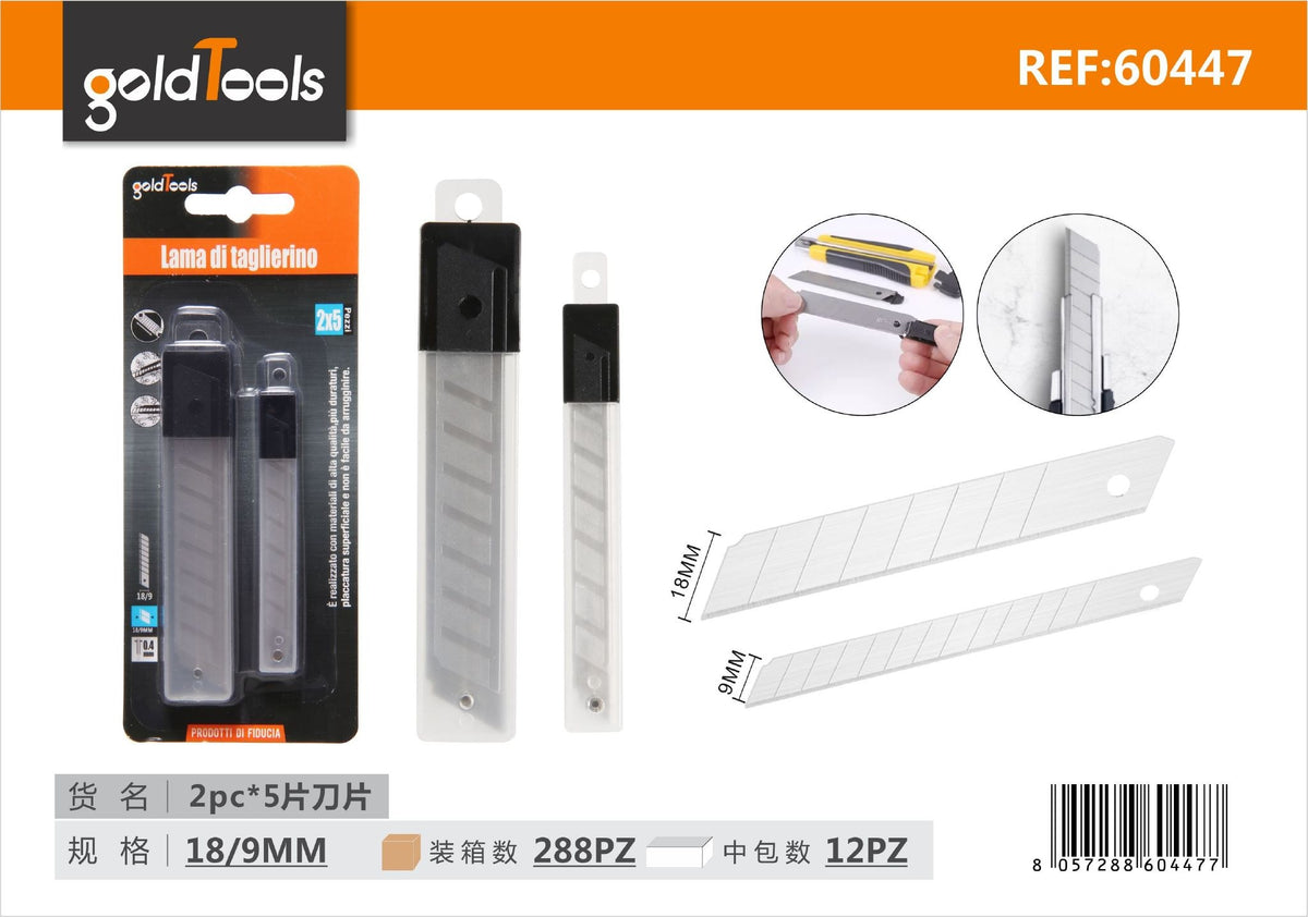 Set di due confezioni da cinque lame per cutter da 9 e 18 mm