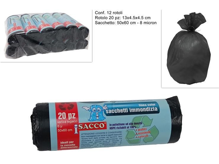 SACCHETTI PER RIFIUTI 20 pz 50 × 60 8MIC NERO 001 BLACK/23841310/6
