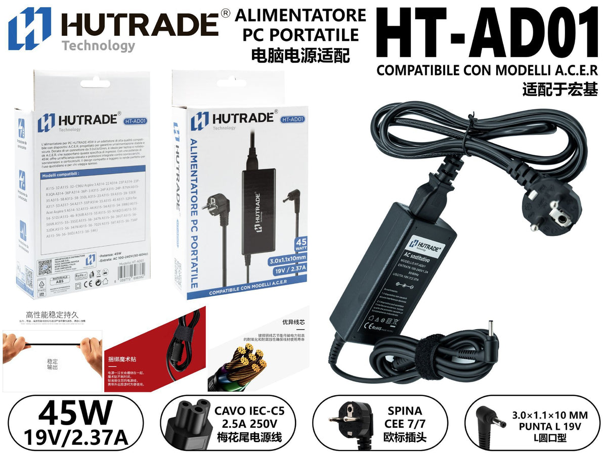 HT-AD01 ALIMENTATORE PER ACER PORTATILE 19V 2.37A