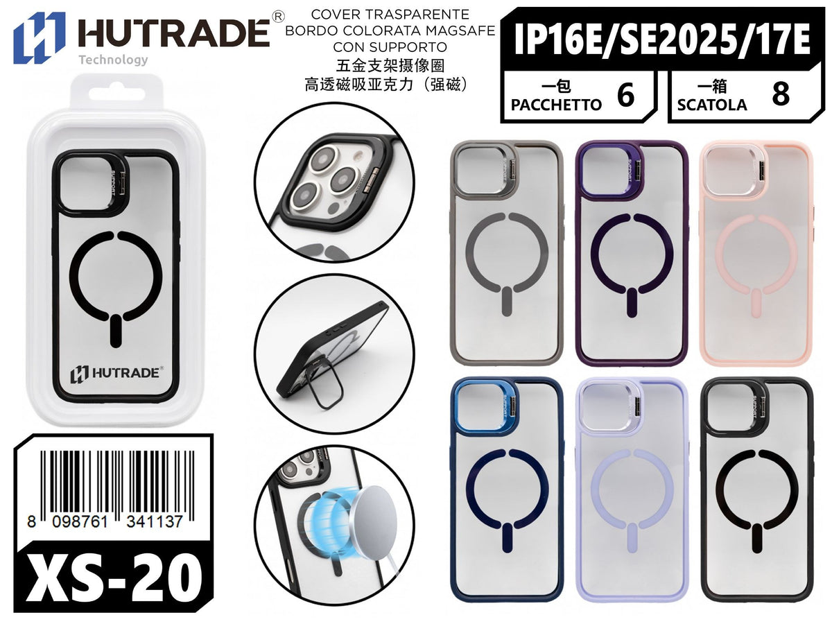 XS-20 COVER TRASPARENTE BORDO COLORATA MAGSAFE CON SUPPORTOIP16E/SE 2025/17E