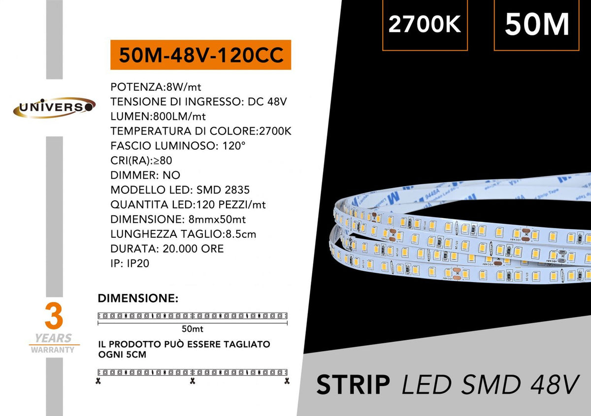 Striscia LED – 50M-48V-120CC / 50M-48V-120F