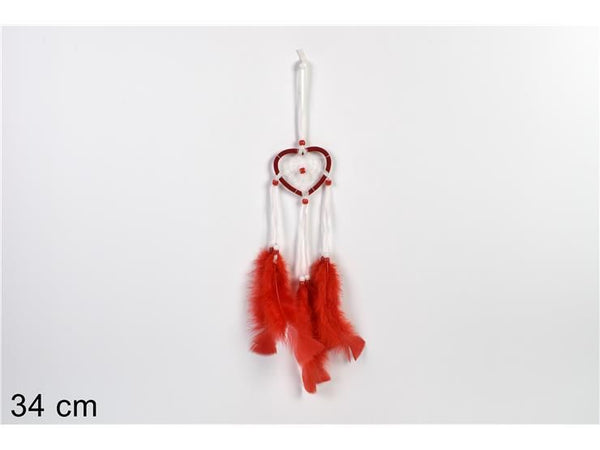 Appendino cuore con piume rosse dc8337h/red