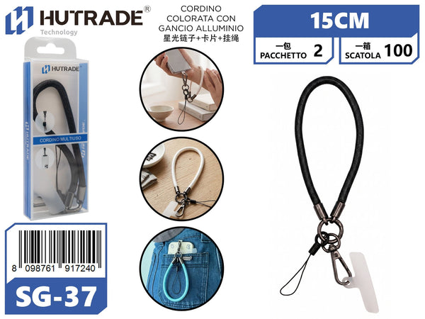 SG-37 CORDINO COLORATA CON GANCIO ALLUMINIO DA 15CM