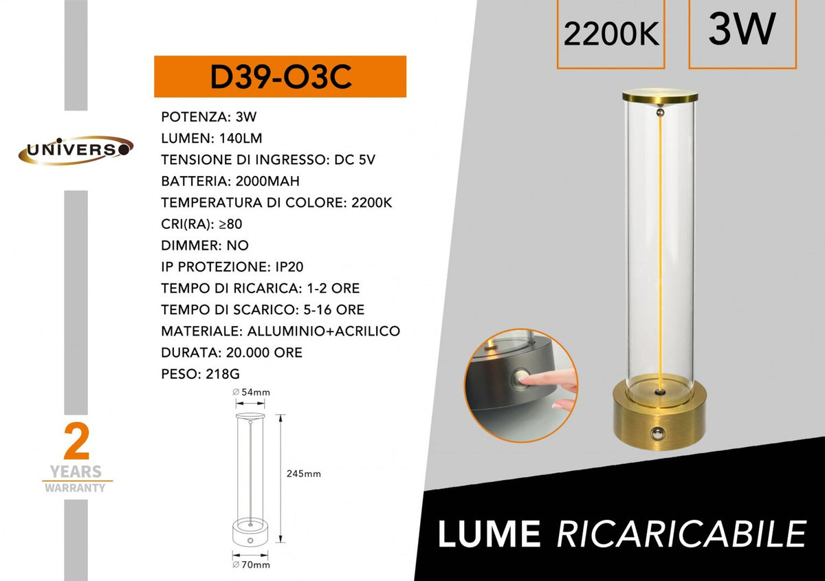 Lampada da tavolo ricaricabile – D39-O3C