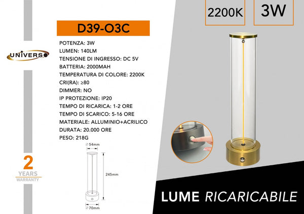 Lampada da tavolo ricaricabile – D39-O3C