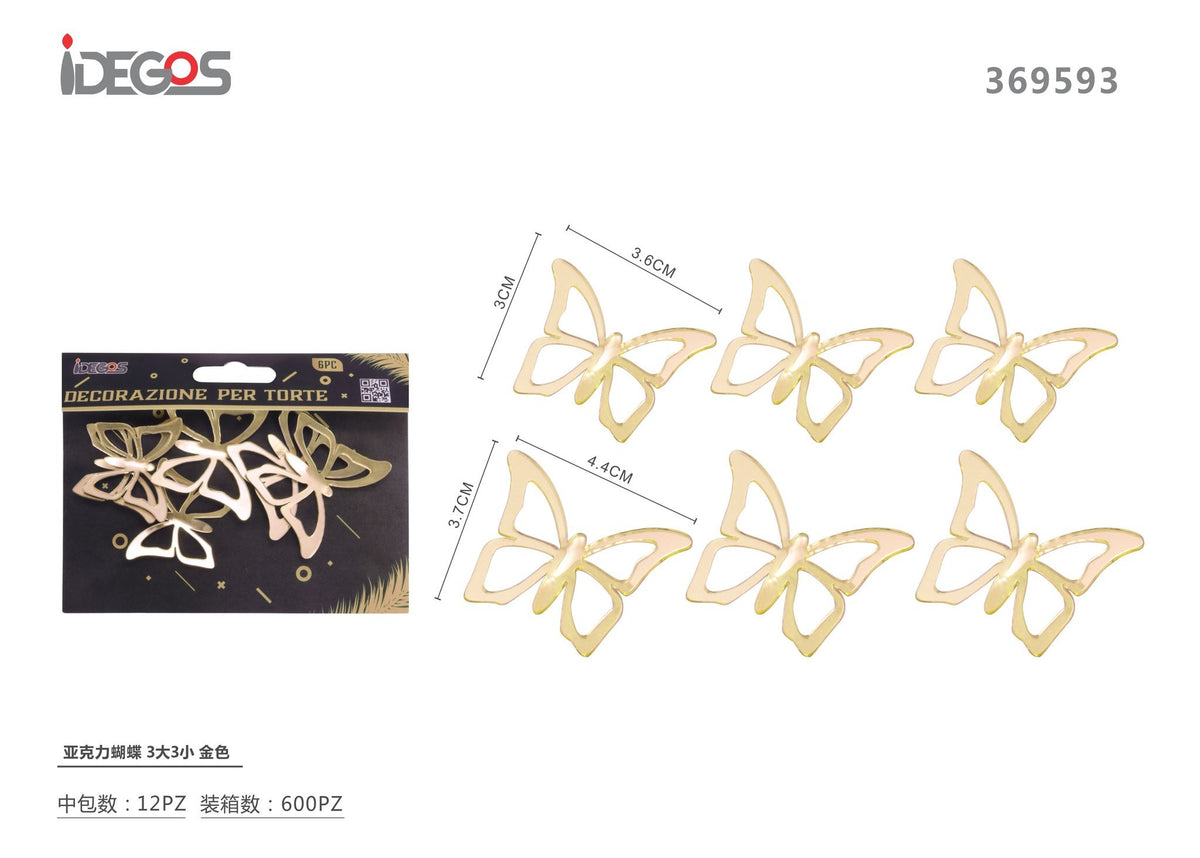 Farfalle decorative in acrilico, 3 grandi e 3 piccole