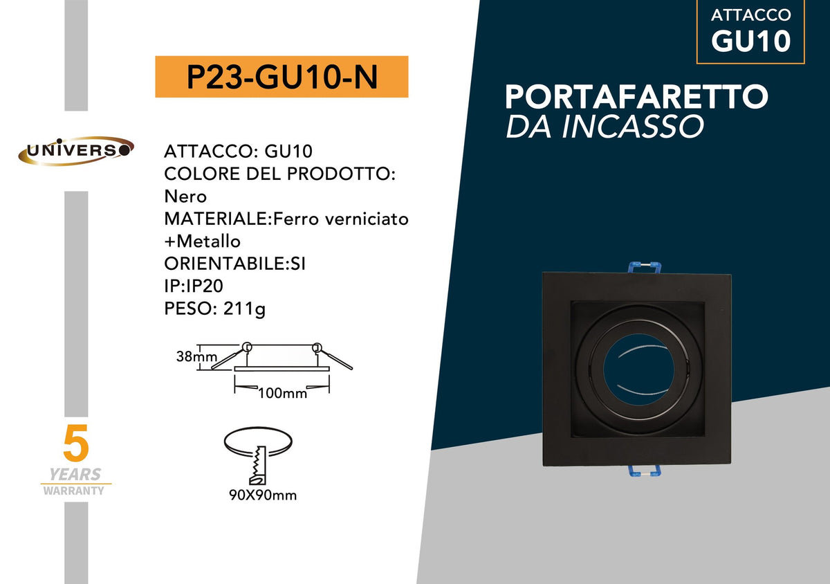 Porta Faretto Quaderato Nero Universo – P23-N