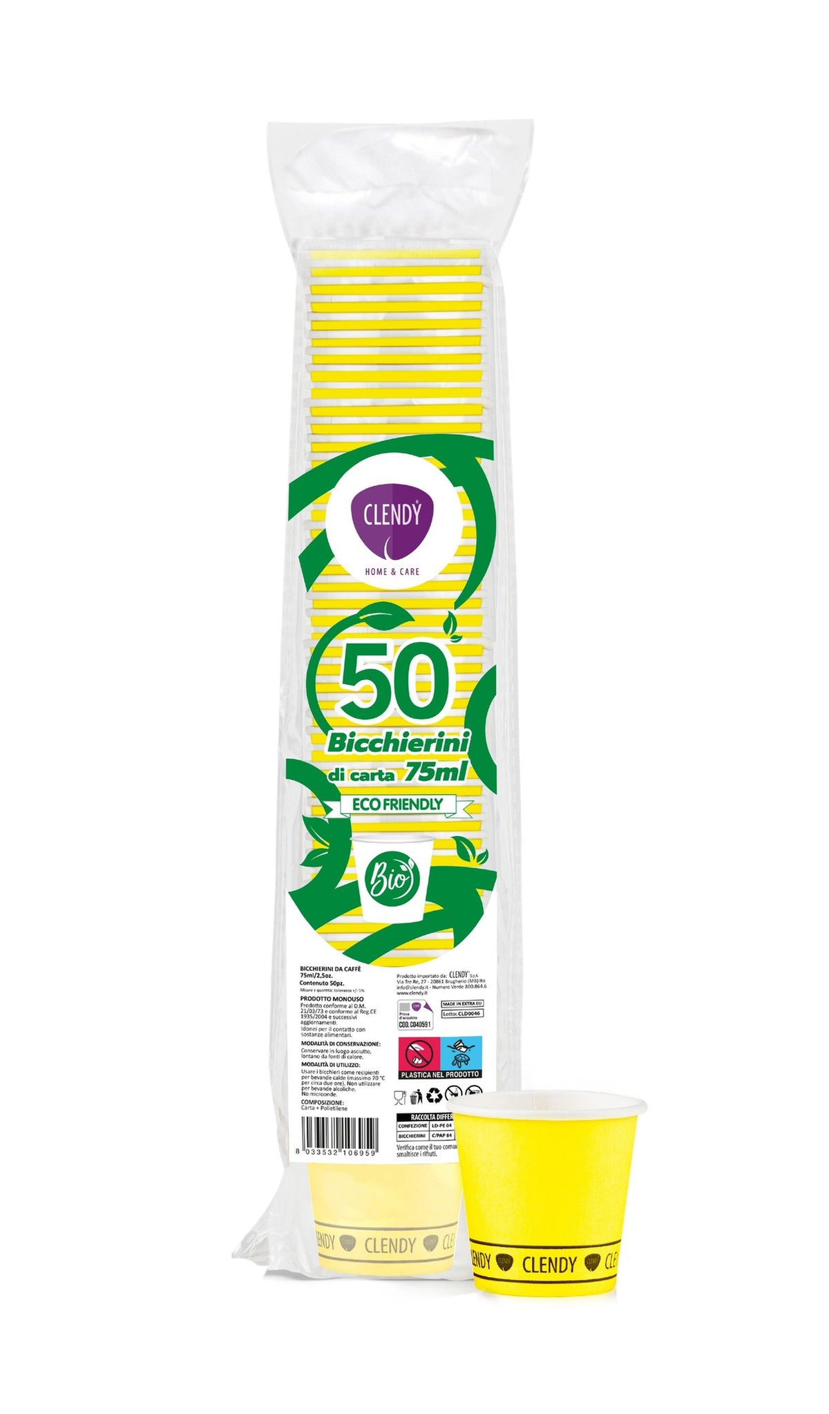 Clendy bicchierini in carta · 75 ml · 50 pezzi