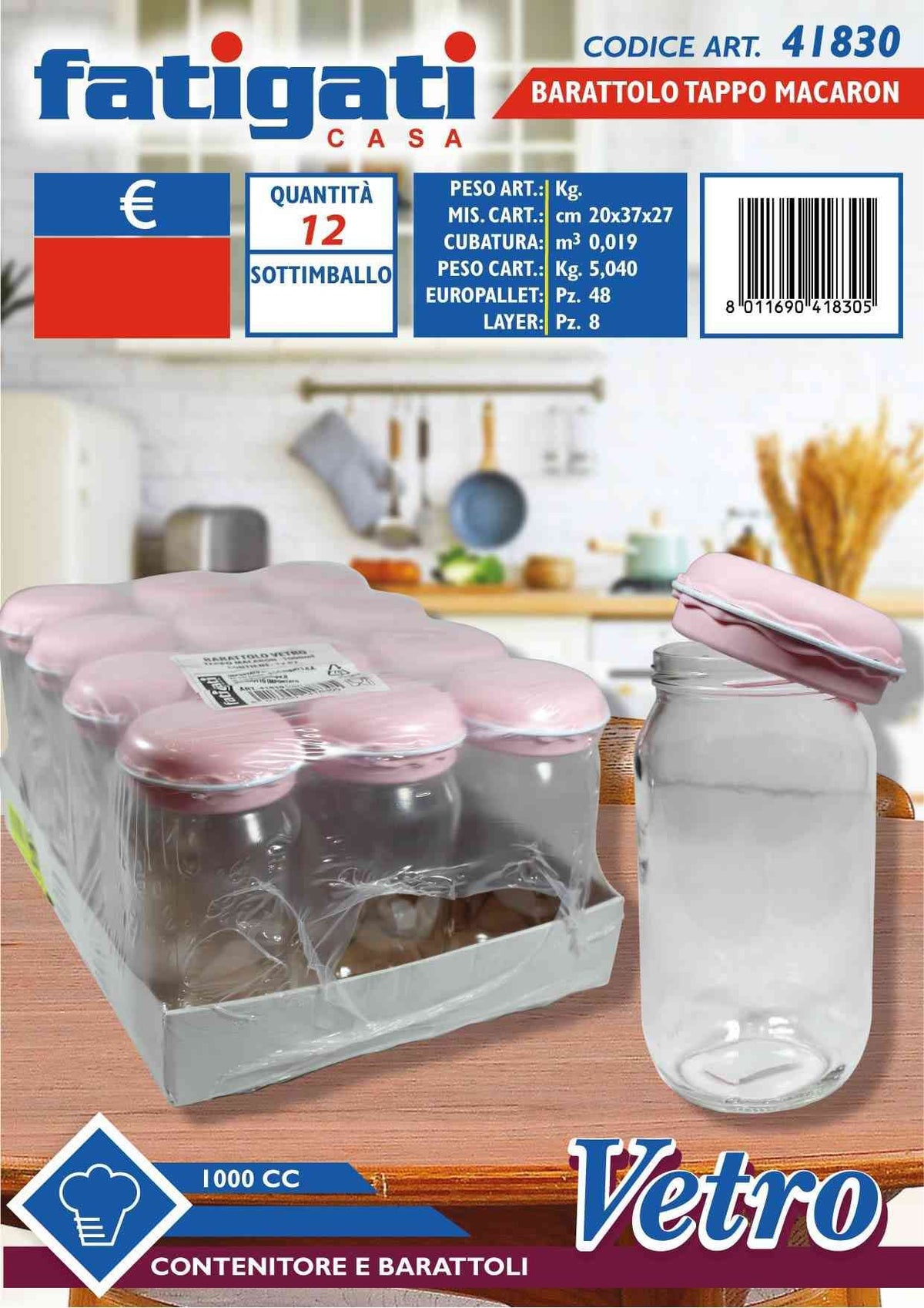 Barattolo vetro tappo macaron 300cc