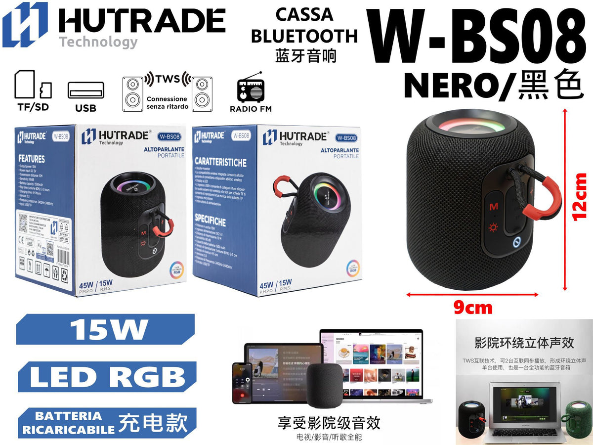 W-BS08 MINI CASSA BLUETOOTH CON RADIO 45W RGB