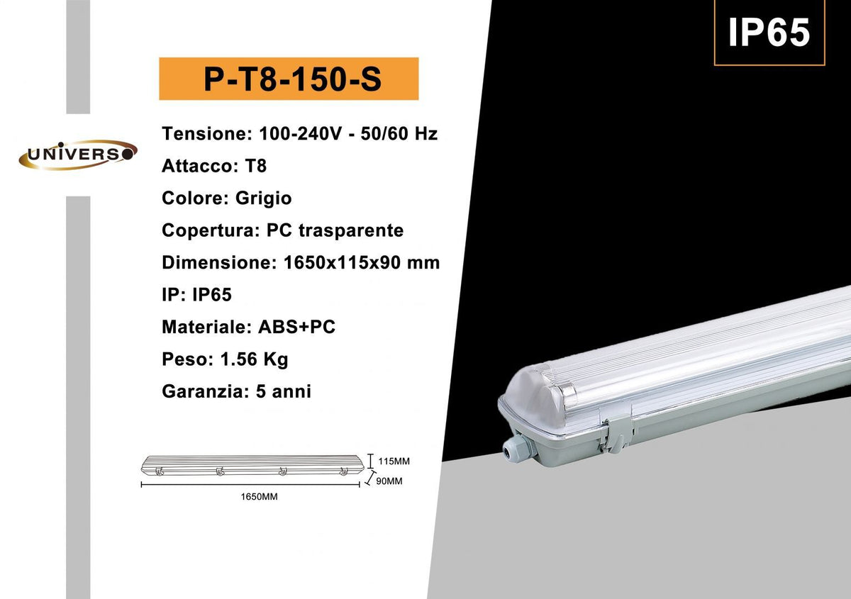 Lampada industriale e stagna – T8-150S
