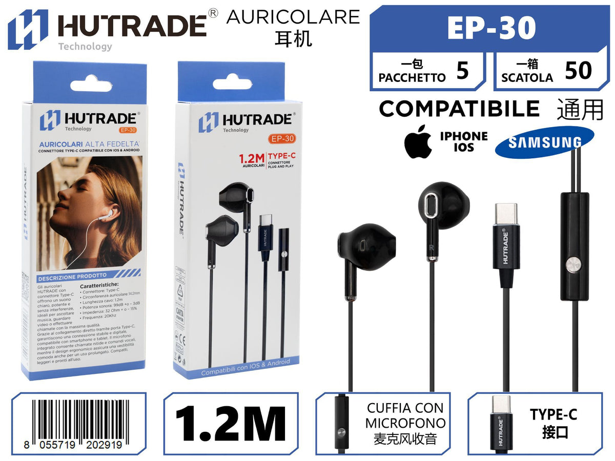 EP-30 CUFFIE ATTACCO TYPE-C NERO