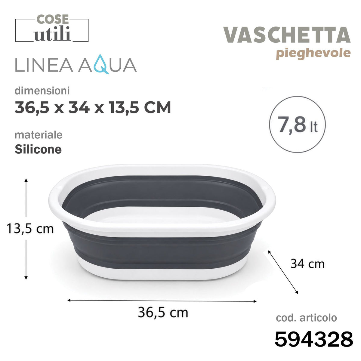 Linea aqua- vaschetta pieghevole 7,8 lt 36,5 × 34 × 13,5 cm