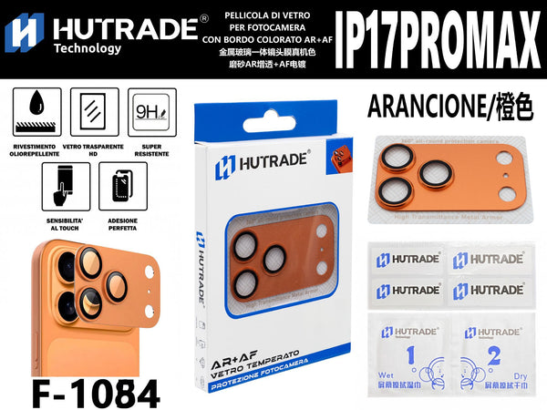 PELLICOLA DI VETRO PER FOTOCAMERA CON BORDO COLORATO AR+AF IP17 PRO MAX ARANCIONE