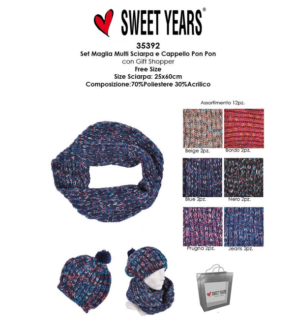Sweet Years 35392, set cappello con pompon e sciarpa
