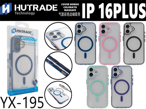 YX-195 COVER TRASPARENTE BORDO COLORATA MAGSAFE IP16 PLUS