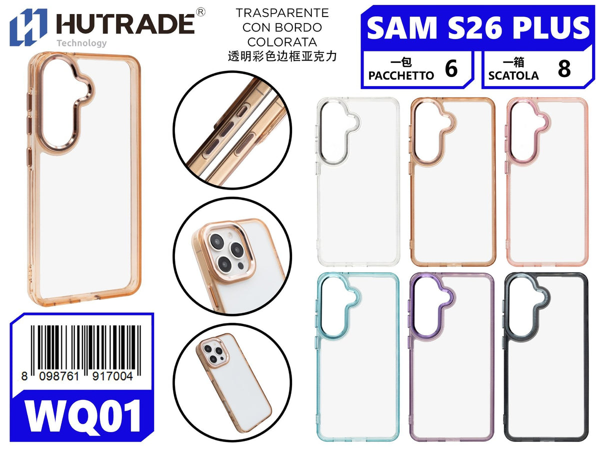 WQ-01 COVER TRASPARENTE CON BORDO COLORATA SAM S26 PLUS