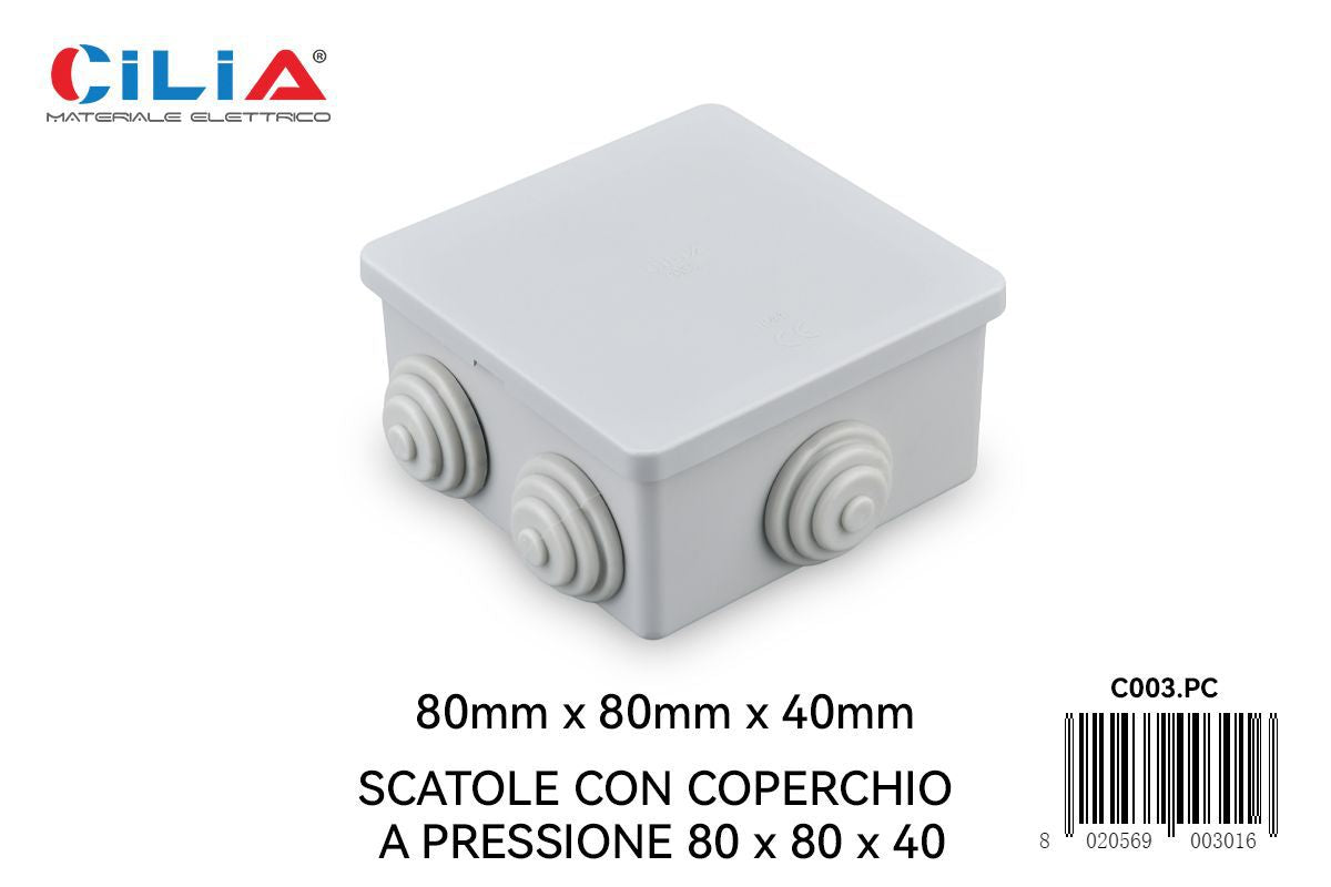 Scatola con coperchio a pressione, formato 80 × 80 × 40
