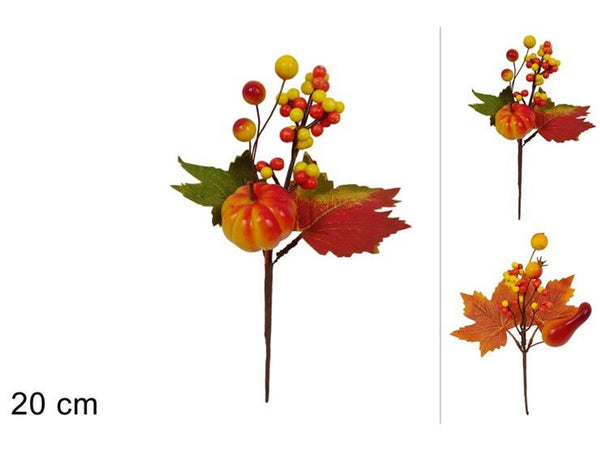 Rametto decorativo autunnale con zucca e bacche,20 cm