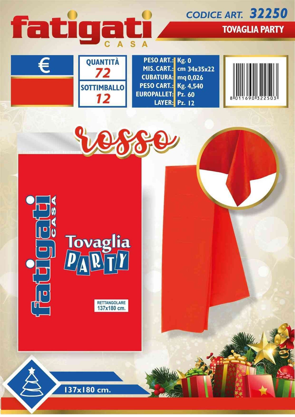 TOVAGLIA PARTY ROSSO 137 × 180 cm.