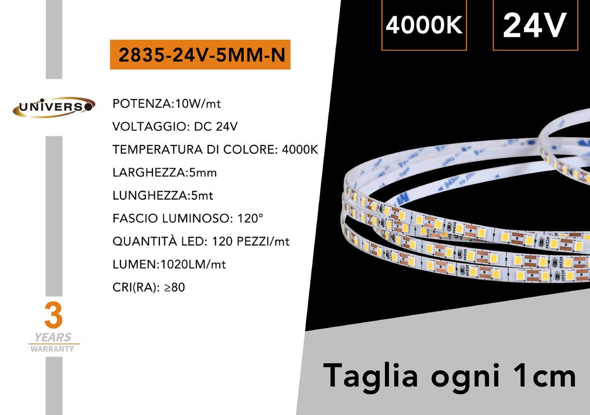 Striscia LED – 2835-24V-5MM-N