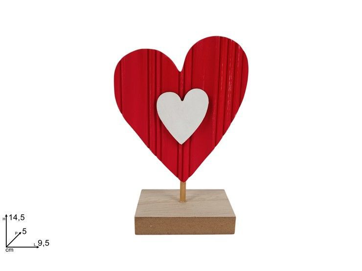 Decorazione cuore in legno 14.5 c base in legno