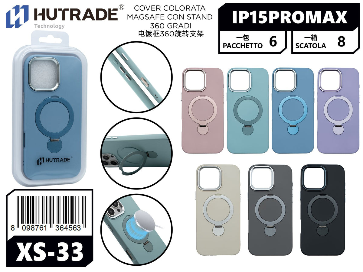 XS-33 COVER COLORATA MAGSAFE CON STAND 360 GRADI IP15 PRO MAX