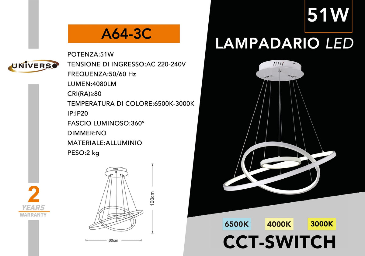 Lampadario Da Soffitto Universo – A64-3C