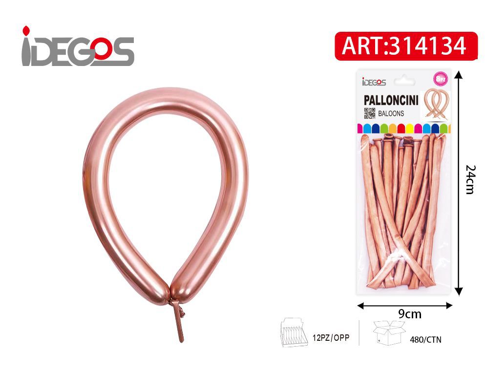 Palloncini lunghi con finitura cromata, 8 pezzi, serie 1,8 g