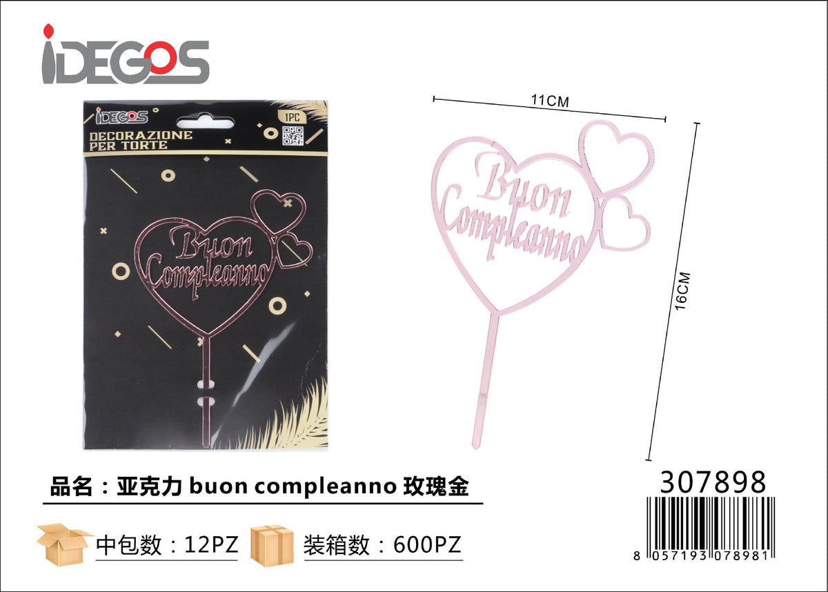Decorazione Buon Compleanno in acrilico oro rosa