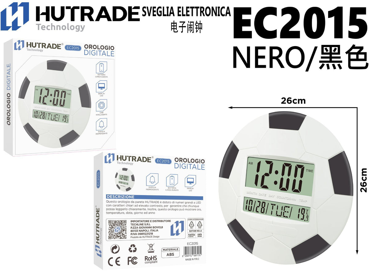 EC2015 OROLOGIO DA PARETE DIGITALE NERO