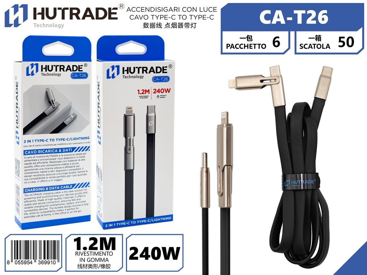 CA-T26 CAVO TYPE-C TO TYPE-C 2IN1 240W 1 METRO CAVO PIATTO NERO