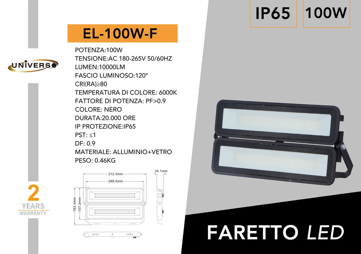 Faretto Nero Universo – EL-100W-F