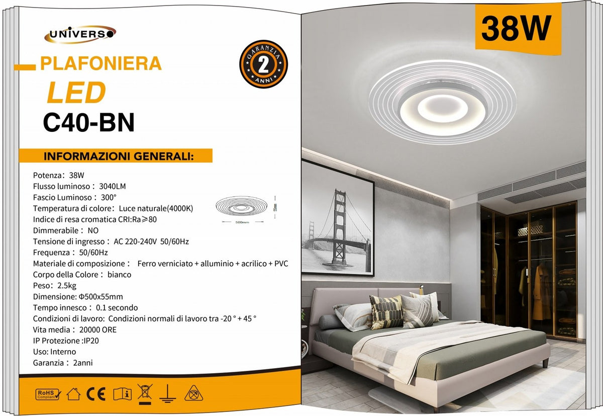 Lampada Da Soffitto Bianco Universo – C40-BN