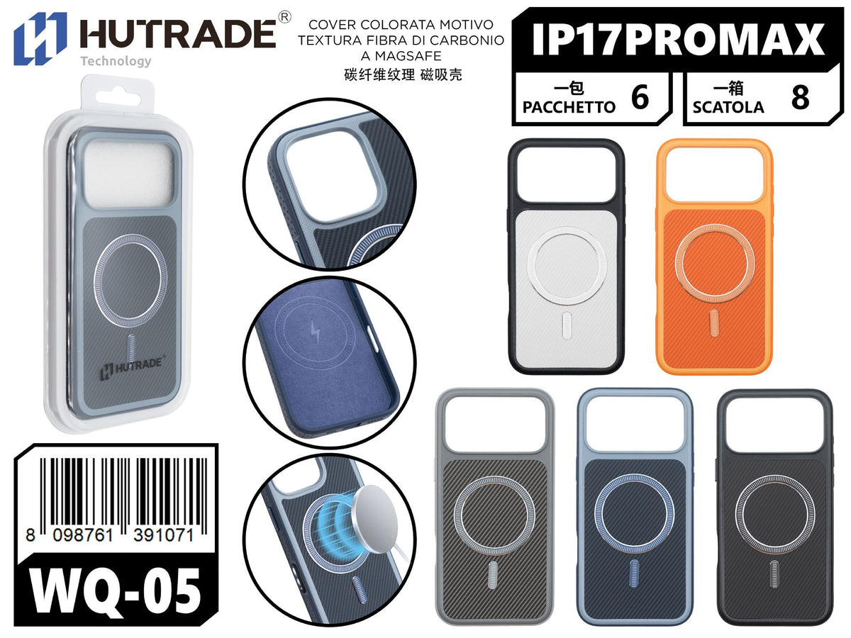 WQ-05 COVER COLORATA MOTIVO TEXTURA FIBRA DI CARBONIO A MAGSAFE IP17 PRO MAX
