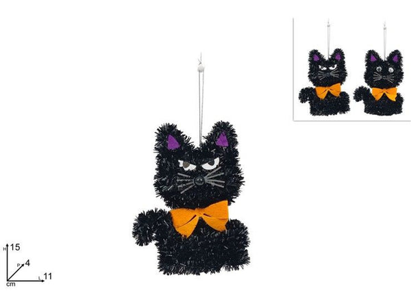 Gatto decorativo Halloween con fiocco arancione 15 × 11 × 4 cm